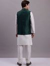 Men's Olive Green Woven Design Nehru Jacket With Solid Kurta Pyjama.-JOKPWC-636W-4081Olive