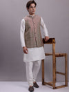 Men's Peach Woven Design Nehru Jacket With Solid Kurta Pyjama.-JOKPWC-636W-4081Peach