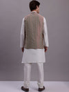 Men's Peach Woven Design Nehru Jacket With Solid Kurta Pyjama.-JOKPWC-636W-4081Peach