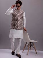 Men's Purple Woven Design Nehru Jacket With Solid Kurta Pyjama.-JOKPWC-636W-4082Purple