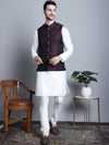 Men's Woven Design Nehru Jacket With Kurta Pyjama Set-JOKPWC-636W-4085Maroon