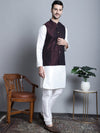 Men's Woven Design Nehru Jacket With Kurta Pyjama Set-JOKPWC-636W-4085Maroon