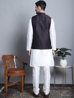 Men's Woven Design Nehru Jacket With Kurta Pyjama Set-JOKPWC-636W-4085Purple