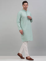 Men's Green Chikankari Embroidered and Sequence Kurta with Pyjama.-JOKP-P-5000Green