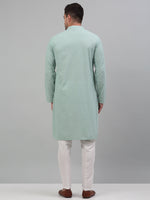 Men's Green Chikankari Embroidered and Sequence Kurta with Pyjama.-JOKP-P-5000Green