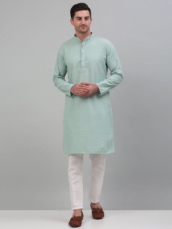 Men's Green Chikankari Embroidered and Sequence Kurta with Pyjama.-JOKP-P-5000Green