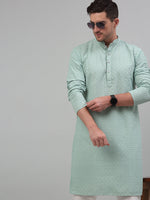 Men's Green Chikankari Embroidered and Sequence Kurta with Pyjama.-JOKP-P-5000Green