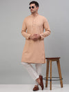 Men's Peach Chikankari Embroidered and Sequence Kurta with Pyjama.-JOKP-P-5000Peach