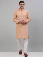 Men's Peach Chikankari Embroidered and Sequence Kurta with Pyjama.-JOKP-P-5000Peach