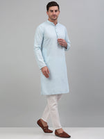 Men's Sky Blue Chikankari Embroidered and Sequence Kurta with Pyjama.-JOKP-P-5000Sky