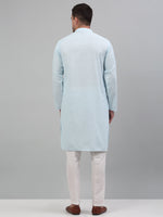 Men's Sky Blue Chikankari Embroidered and Sequence Kurta with Pyjama.-JOKP-P-5000Sky