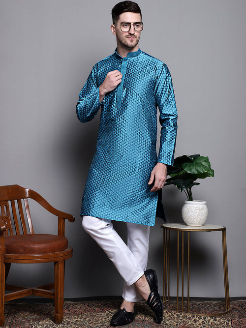 Woven Design Kurta with Pyjamas-JOKP-P-5002Peacock