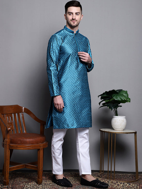 Woven Design Kurta with Pyjamas-JOKP-P-5002Peacock