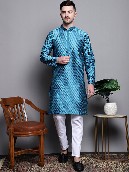 Woven Design Kurta with Pyjamas-JOKP-P-5002Peacock