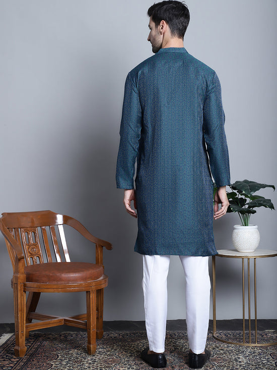 Men Navy Blue Woven Design Kurta with Pyjamas-JOKP-P-5003Navy