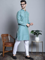 Men Blue Woven Design Kurta with Pyjamas-JOKP-P-5003Sky