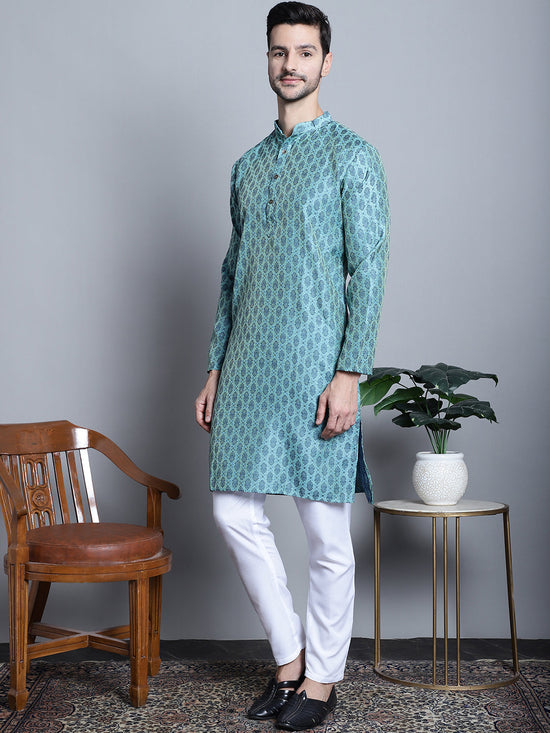 Men Blue Woven Design Kurta with Pyjamas-JOKP-P-5003Sky