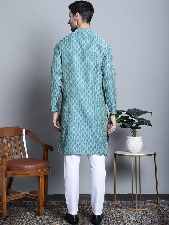 Men Blue Woven Design Kurta with Pyjamas-JOKP-P-5003Sky