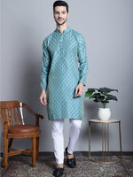 Men Blue Woven Design Kurta with Pyjamas-JOKP-P-5003Sky