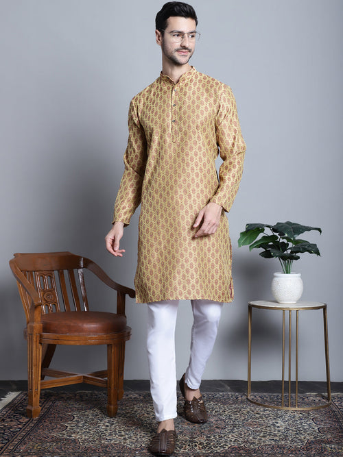 Men Yellow Woven Design Kurta with Pyjamas-JOKP-P-5003Yellow