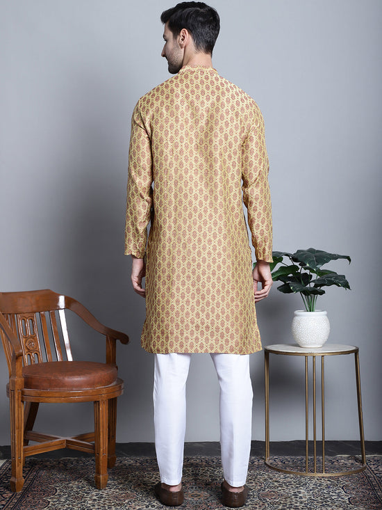 Men Yellow Woven Design Kurta with Pyjamas-JOKP-P-5003Yellow