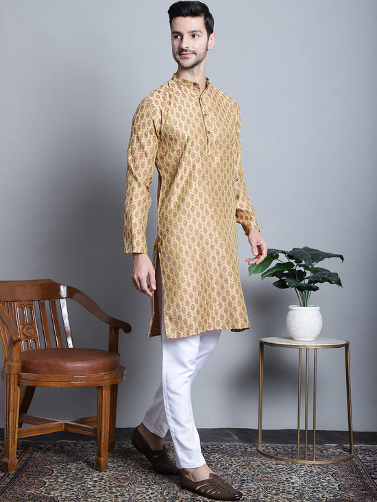 Men Yellow Woven Design Kurta with Pyjamas-JOKP-P-5003Yellow