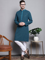 Sequin Embroidered Pure Cotton Kurta with Pyjamas-JOKP-P-5004Blue