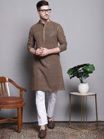 Sequin Embroidered Pure Cotton Kurta with Pyjamas-JOKP-P-5004Brown