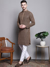 Sequin Embroidered Pure Cotton Kurta with Pyjamas-JOKP-P-5004Brown