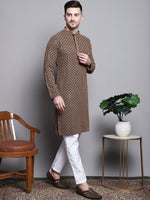 Sequin Embroidered Pure Cotton Kurta with Pyjamas-JOKP-P-5004Brown