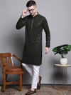 Sequin Embroidered Pure Cotton Kurta with Pyjamas-JOKP-P-5004Mehndi