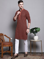 Sequin Embroidered Pure Cotton Kurta with Pyjamas-JOKP-P-5004Orange