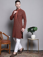 Sequin Embroidered Pure Cotton Kurta with Pyjamas-JOKP-P-5004Orange