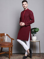 Sequin Embroidered Pure Cotton Kurta with Pyjamas-JOKP-P-5004Red