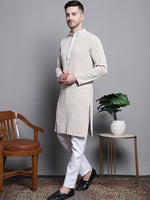 Sequin Embroidered Pure Cotton Kurta with Pyjamas-JOKP-P-5005Beige