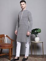 Sequin Embroidered Pure Cotton Kurta with Pyjamas-JOKP-P-5005Navy