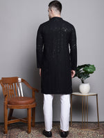 Sequin Embroidered Pure Cotton Kurta with Pyjamas-JOKP-P-5006Black