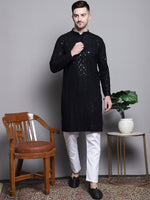 Sequin Embroidered Pure Cotton Kurta with Pyjamas-JOKP-P-5006Black