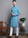 Sequin Embroidered Pure Cotton Kurta with Pyjamas-JOKP-P-5006Blue