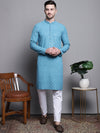 Sequin Embroidered Pure Cotton Kurta with Pyjamas-JOKP-P-5006Blue