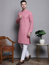 Sequin Embroidered Pure Cotton Kurta with Pyjamas-JOKP-P-5006Coral