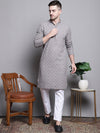 Sequin Embroidered Pure Cotton Kurta with Pyjamas-JOKP-P-5006Grey