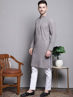 Sequin Embroidered Pure Cotton Kurta with Pyjamas-JOKP-P-5006Grey