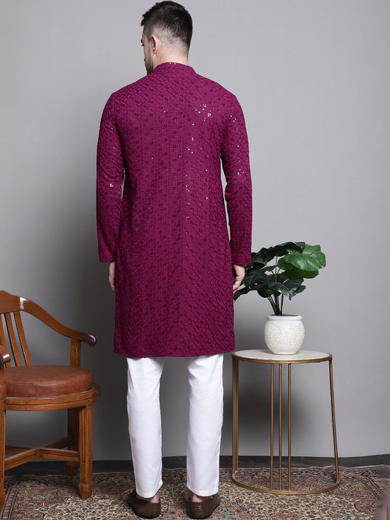 Sequin Embroidered Pure Cotton Kurta with Pyjamas-JOKP-P-5006Purple