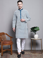 Sequin Embroidered Silk Blend Kurta with Pyjamas-JOKP-P-5007Peacock