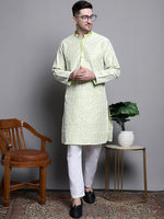 Sequin Embroidered Silk Blend Kurta with Pyjamas-JOKP-P-5007Pista