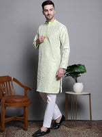 Sequin Embroidered Silk Blend Kurta with Pyjamas-JOKP-P-5007Pista