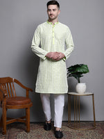 Sequin Embroidered Silk Blend Kurta with Pyjamas-JOKP-P-5007Pista