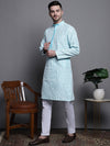 Sequin Embroidered Silk Blend Kurta with Pyjamas-JOKP-P-5007Sky