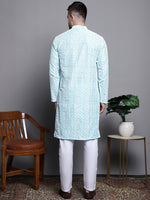 Sequin Embroidered Silk Blend Kurta with Pyjamas-JOKP-P-5007Sky